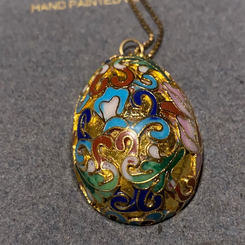 Handpainted, cloisonné, egg necklace